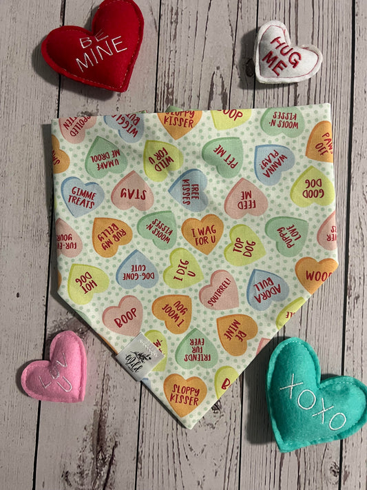 "Candy Hearts & Pink Noses" Pet Bandana