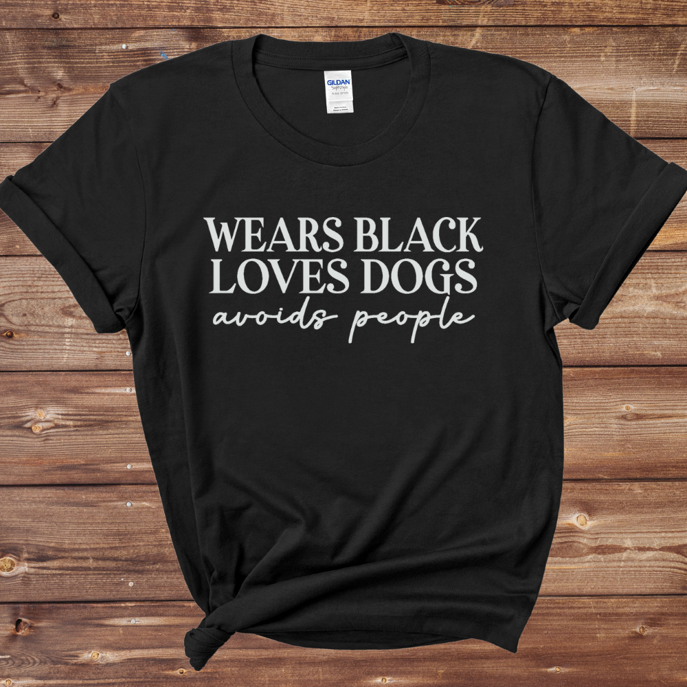 "Wears Black, Loves Dogs" Graphic T-Shirt